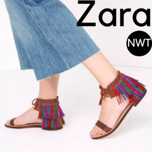 Zara Leather Ankle Strap Sandals | Boho Style NWT